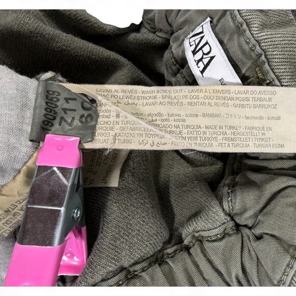 ZARA Women 6 Paperbag High Rise Baggy Barrel Leg Jeans Pant Gorpcore Olive Green - Picture 5 of 8